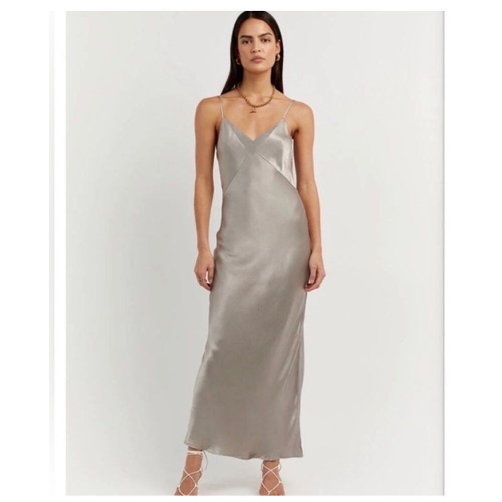 DISSH SIMONE Pearl Champagne Satin Slip Midi Maxi Cocktail Dress Size L